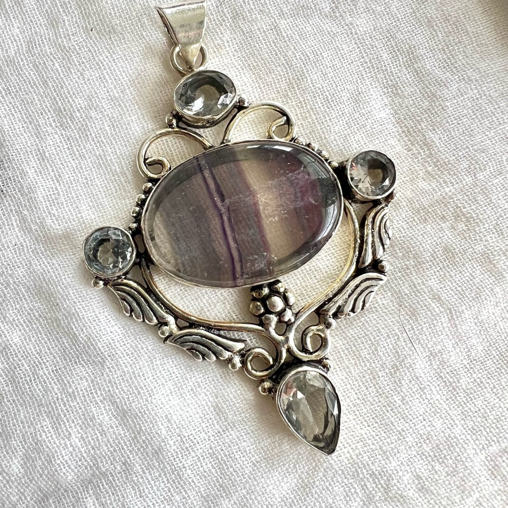 925 You Choose! Ornate Banded Fluorite Pendant Necklace